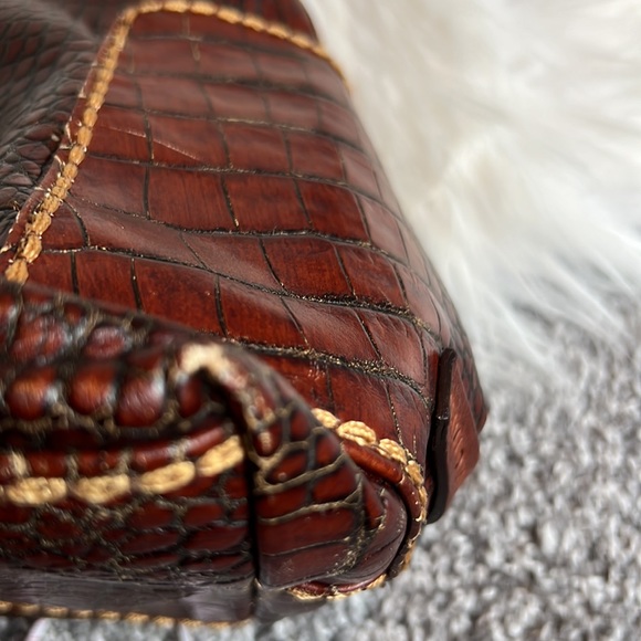 Plinio Visona Croc Leather Brown Shoulder Bag - Picture 13 of 13